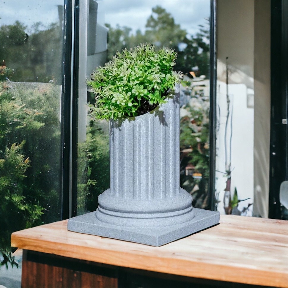 Rustic Stone Vase - Antique Plant Pot, Unique Indoor Pillar Planter for Home Decor & Office, Perfect Housewarming Gift