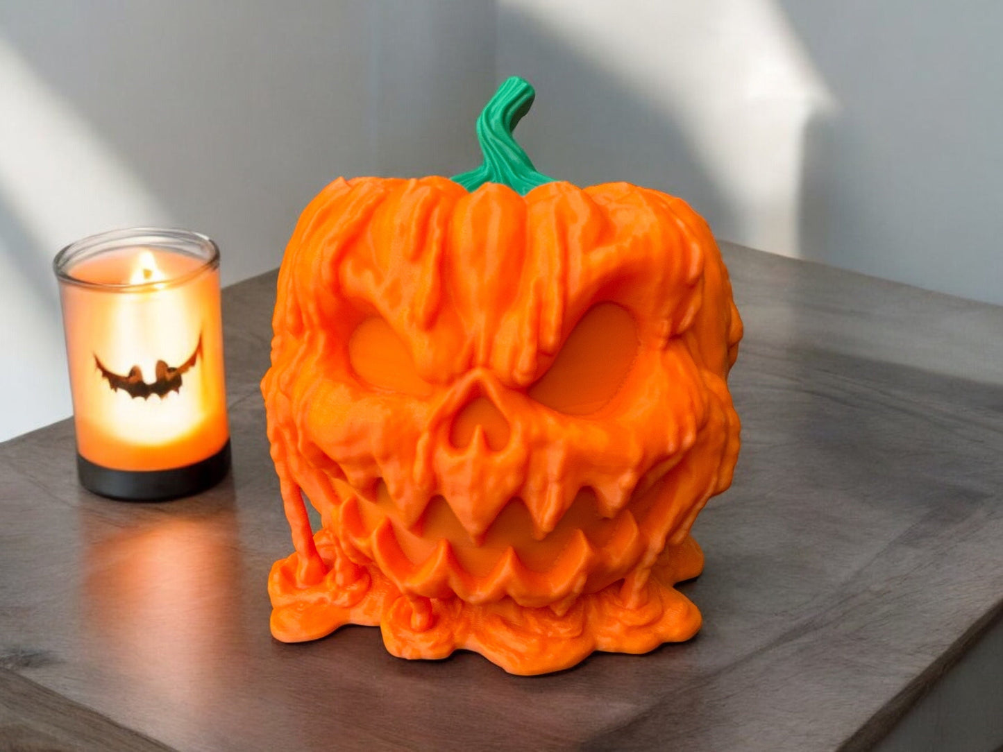 Halloween Pumpkin Candy Jar with Battery Candle Light - Spooky Home Decor, Halloween Decorations, Candy Storage