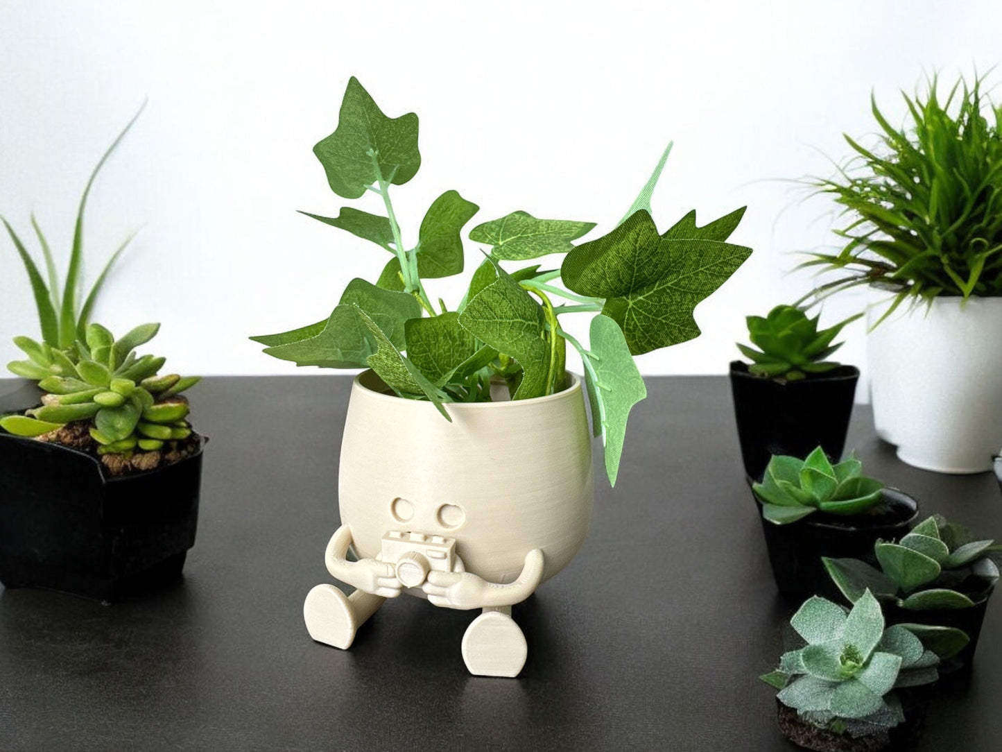 Cute Happy Face Planter - Camera Pot Gift for Photographer Lovers, Great Home & Office Decoration, Unique Floral Holder