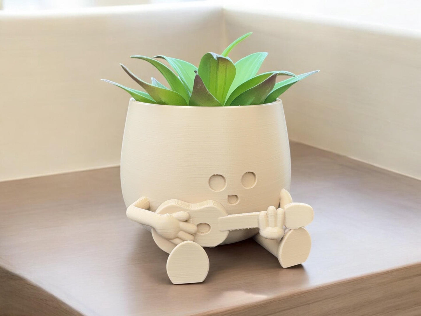 Cute Happy Face Planter and Guitar Pot - Perfect Gift for Music Lovers, Home and Office Decoration