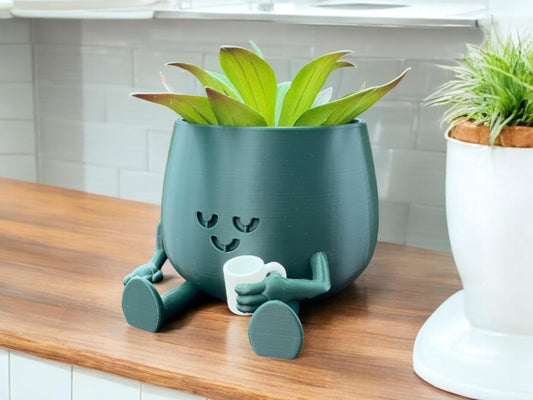 Cute Happy Face Planter , Coffee Mug Pot , Unique Floral Holder , Perfect Gift for Coffee Lovers , Home and Office Decor