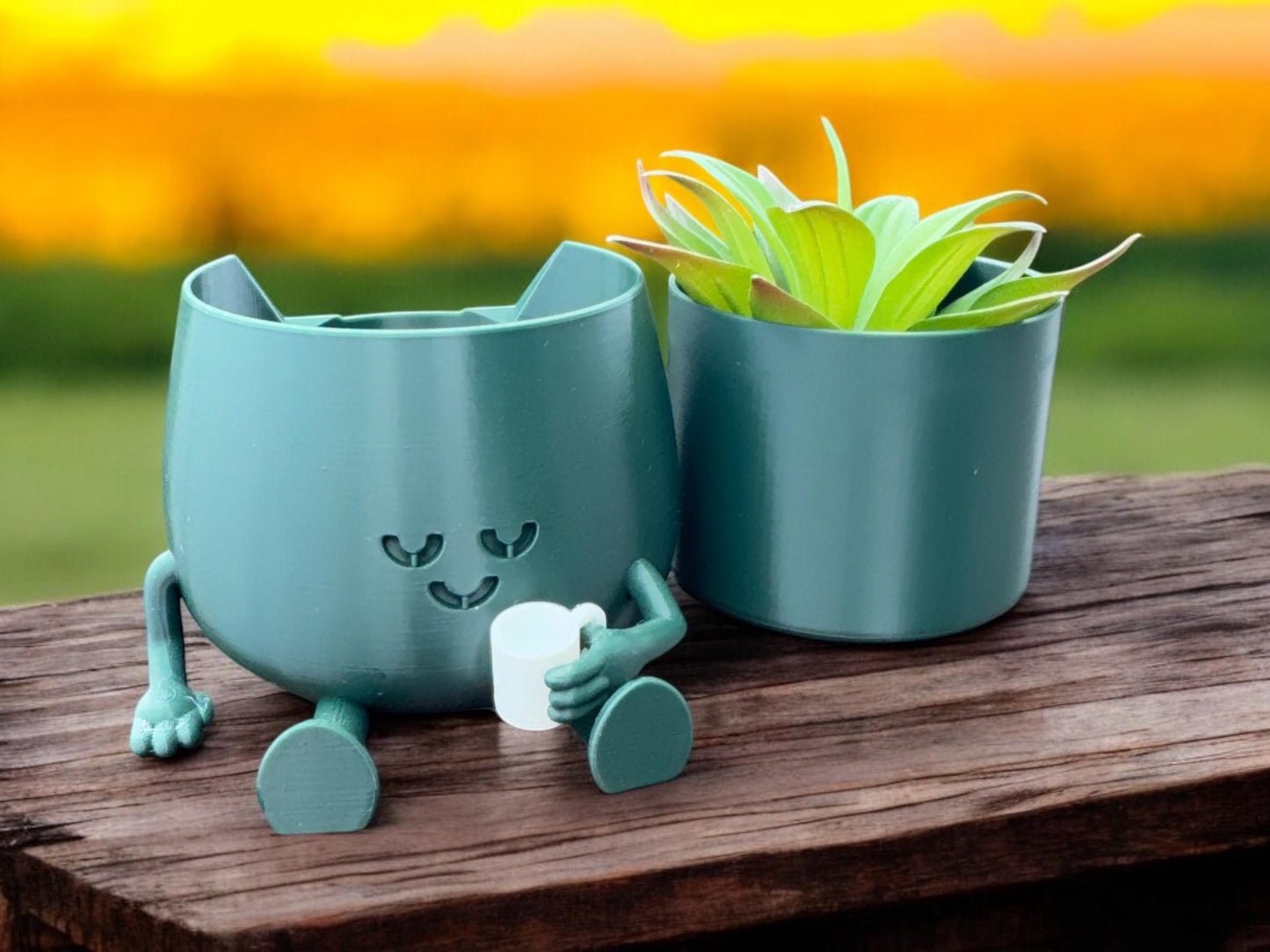 Cute Happy Face Planter , Coffee Mug Pot , Unique Floral Holder , Perfect Gift for Coffee Lovers , Home and Office Decor