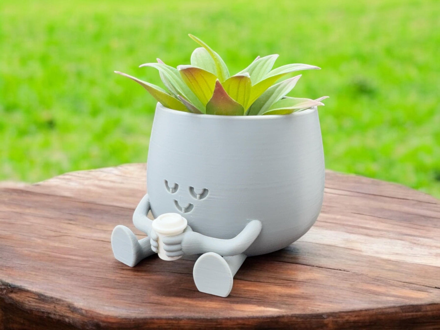 Cute Happy Face Planter, Coffee Cup Pot, Gift for Coffee Lovers, Unique Floral Holder for Home and Office Decoration