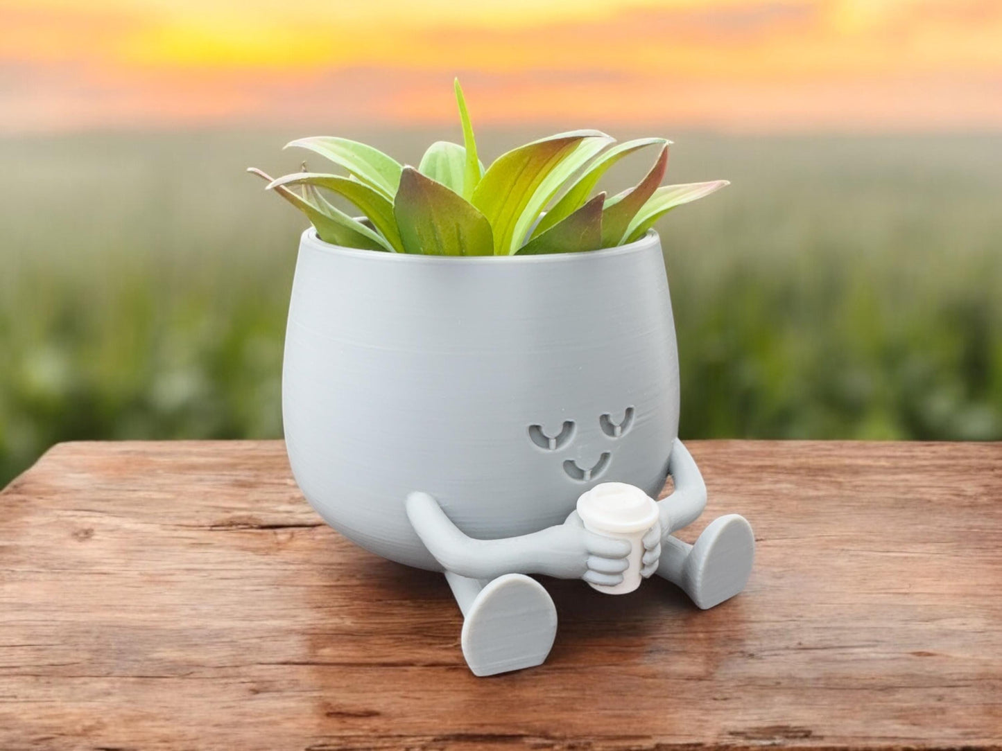 Cute Happy Face Planter, Coffee Cup Pot, Gift for Coffee Lovers, Unique Floral Holder for Home and Office Decoration