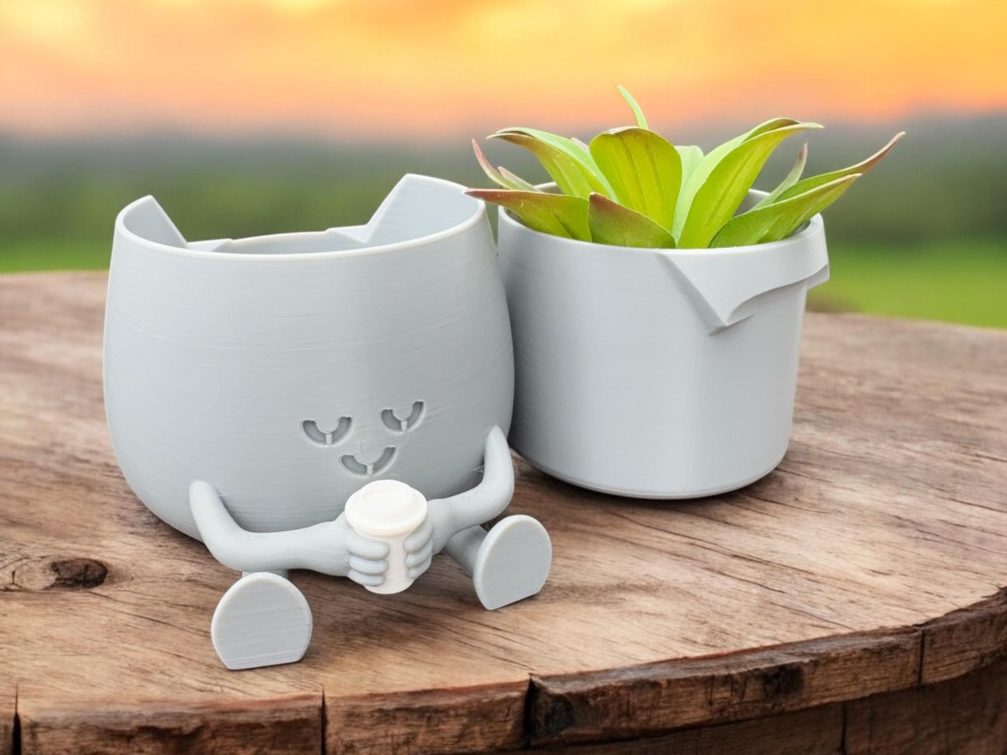 Cute Happy Face Planter, Coffee Cup Pot, Gift for Coffee Lovers, Unique Floral Holder for Home and Office Decoration