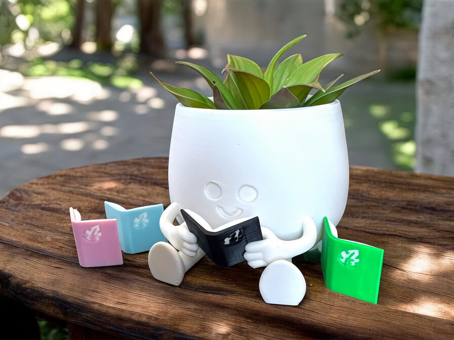 Cute Happy Face Planter, Book Pot, Gift for Book Lovers, Great Home & Office Decoration, Unique Floral Holder