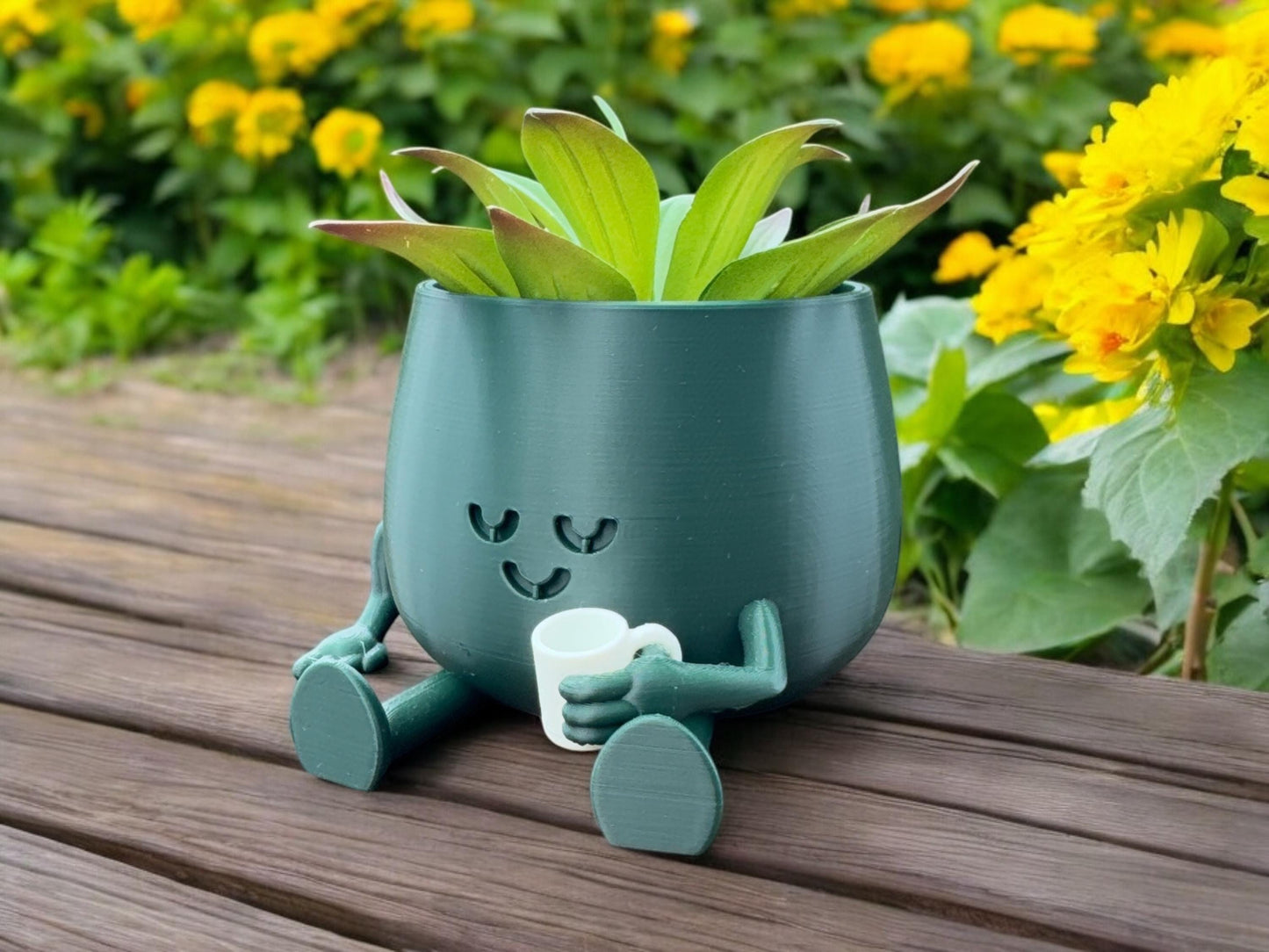 Cute Happy Face Planter , Coffee Mug Pot , Unique Floral Holder , Perfect Gift for Coffee Lovers , Home and Office Decor