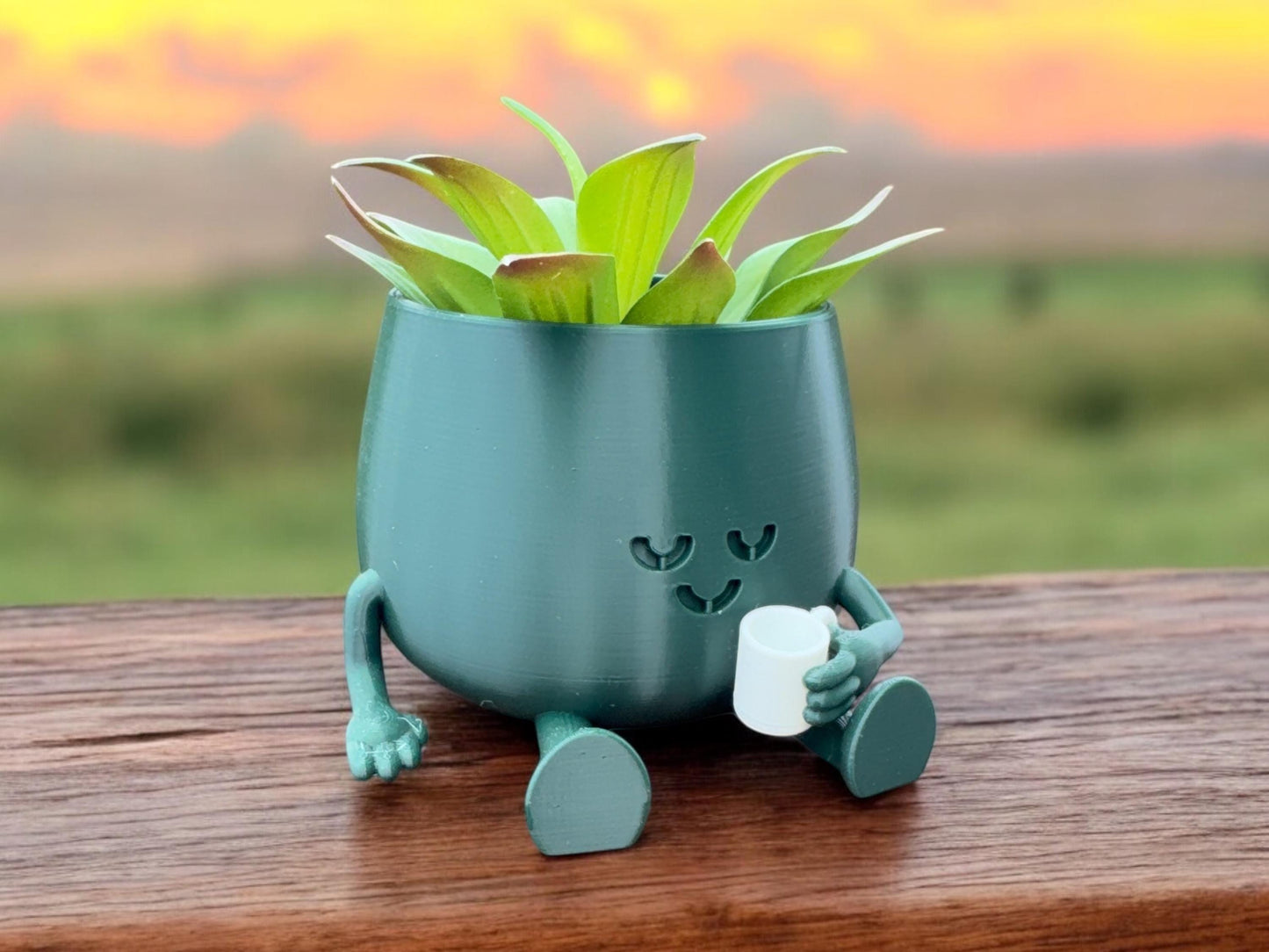 Cute Happy Face Planter , Coffee Mug Pot , Unique Floral Holder , Perfect Gift for Coffee Lovers , Home and Office Decor