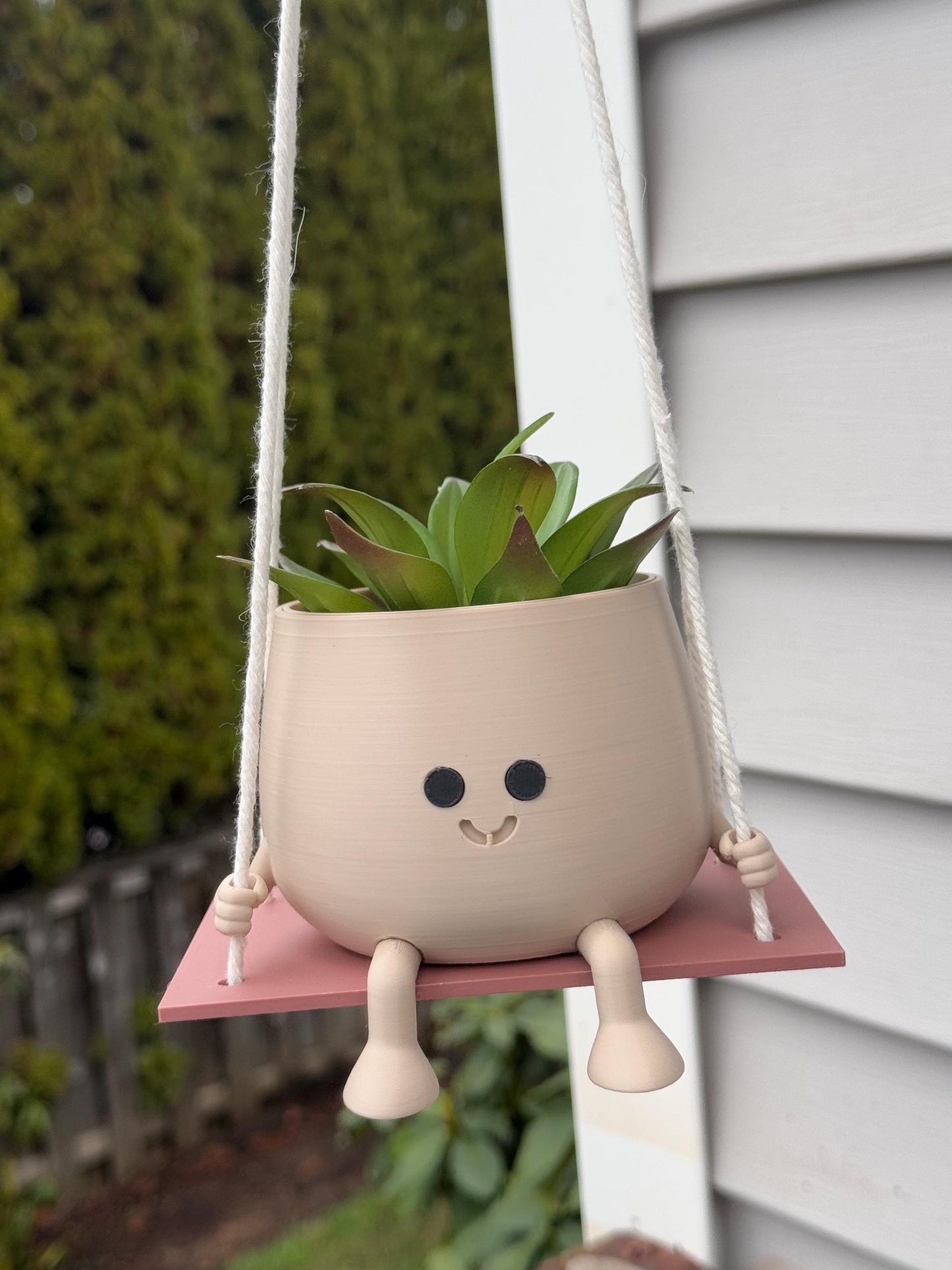 Cute Happy Face Planter, Pot on a Swing, Unique Floral Holder for Home and Office Decor, Gift for Plant Lovers