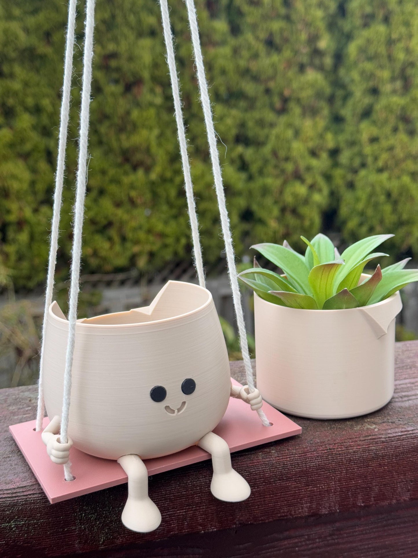 Cute Happy Face Planter, Pot on a Swing, Unique Floral Holder for Home and Office Decor, Gift for Plant Lovers