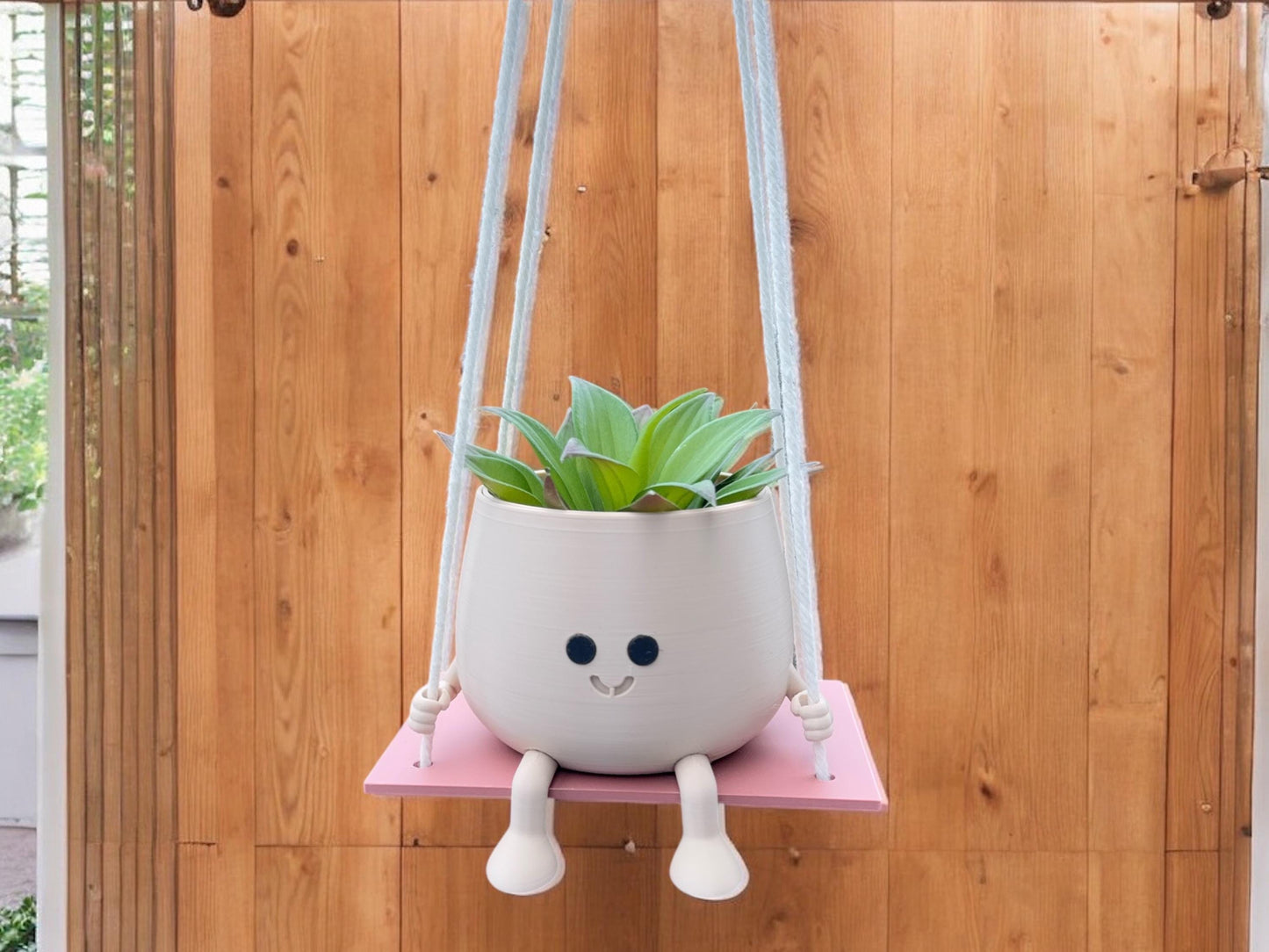 Cute Happy Face Planter, Pot on a Swing, Unique Floral Holder for Home and Office Decor, Gift for Plant Lovers