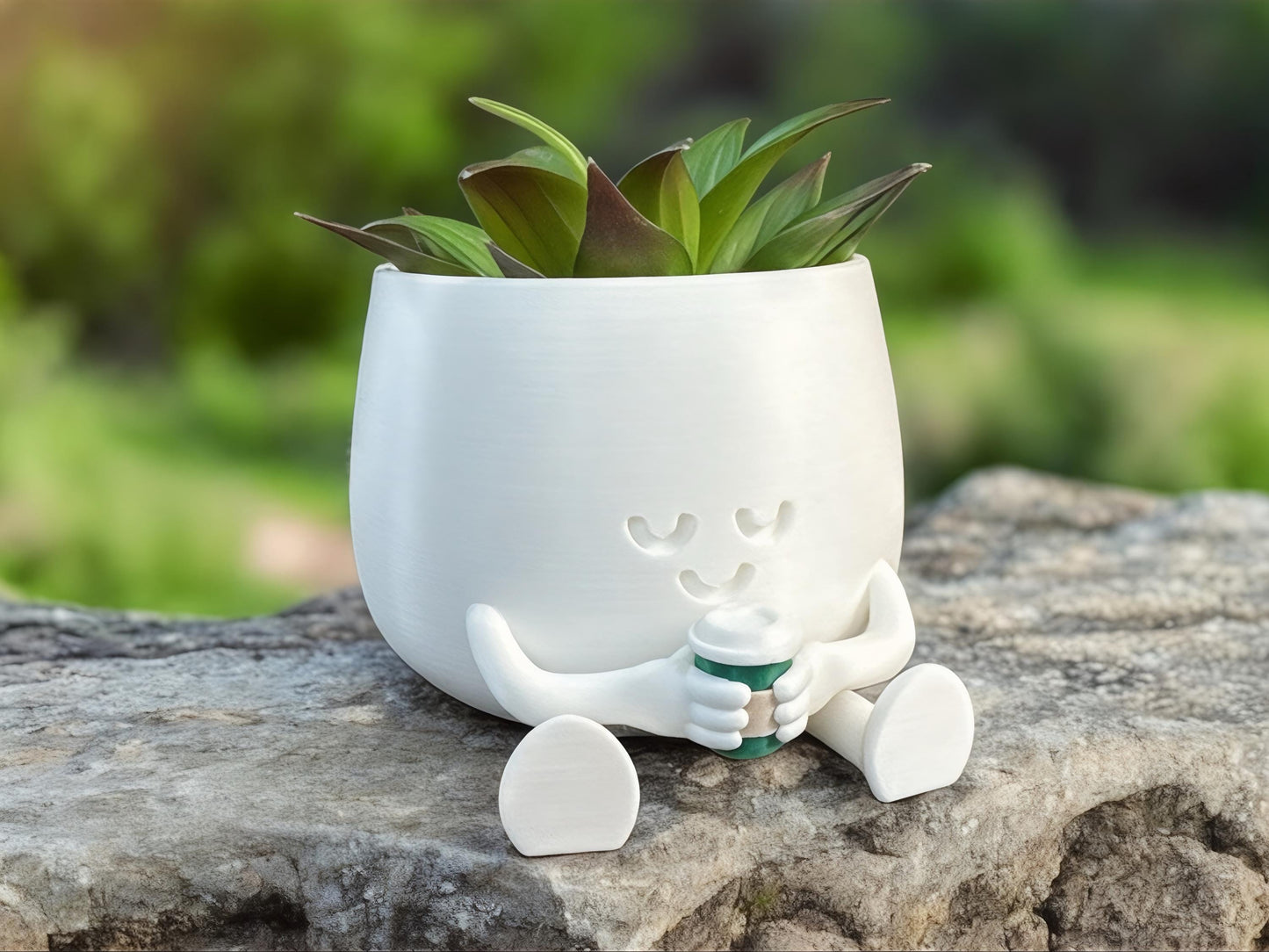 Cute Happy Face Planter, Coffee Cup Pot, Gift for Coffee Lovers, Unique Floral Holder for Home and Office Decoration