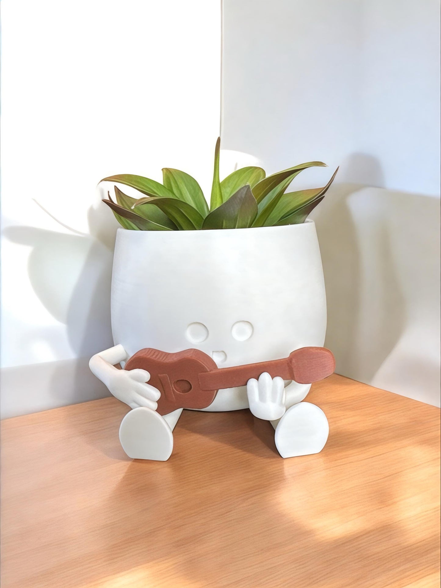 Cute Happy Face Planter and Guitar Pot - Perfect Gift for Music Lovers, Home and Office Decoration