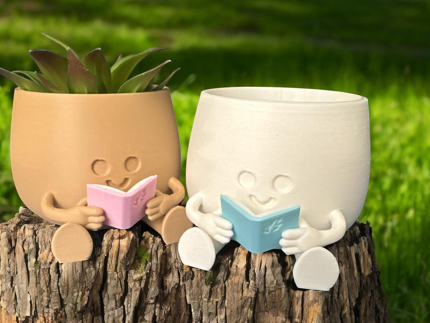 Cute Happy Face Planter, Book Pot, Gift for Book Lovers, Great Home & Office Decoration, Unique Floral Holder