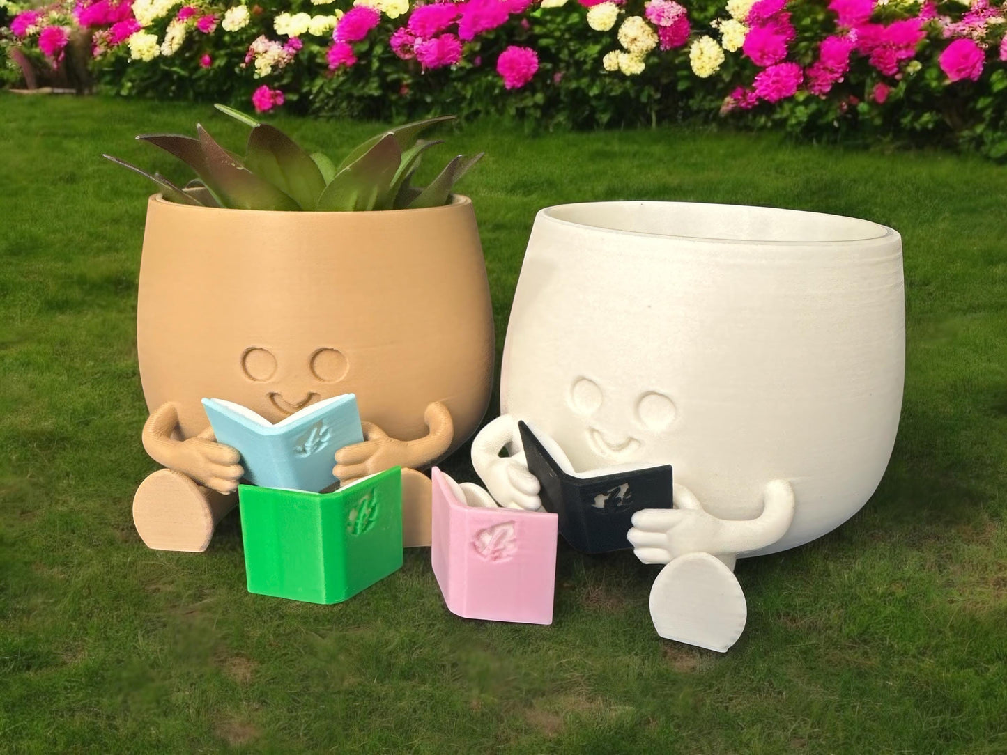 Cute Happy Face Planter, Book Pot, Gift for Book Lovers, Great Home & Office Decoration, Unique Floral Holder