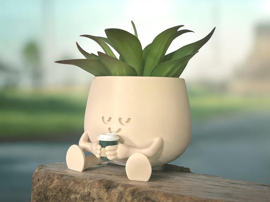 Cute Happy Face Planter, Coffee Cup Pot, Gift for Coffee Lovers, Unique Floral Holder for Home and Office Decoration