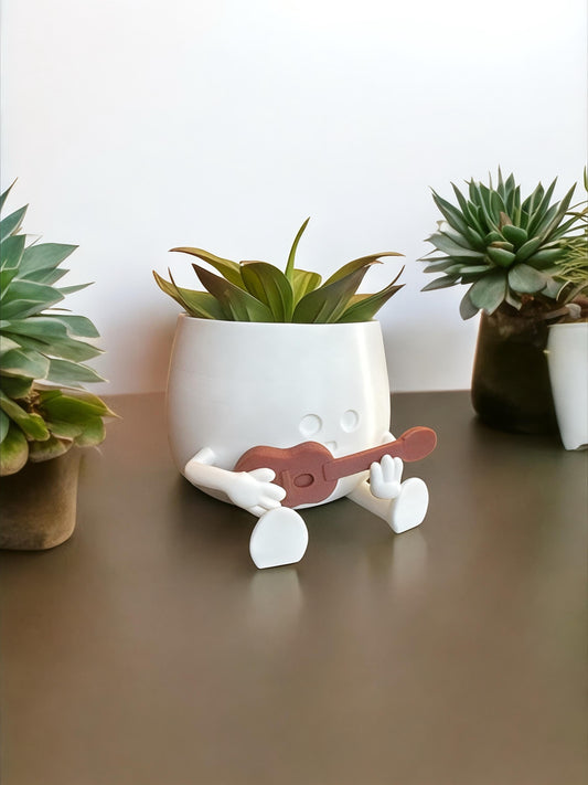 Cute Happy Face Planter and Guitar Pot - Perfect Gift for Music Lovers, Home and Office Decoration